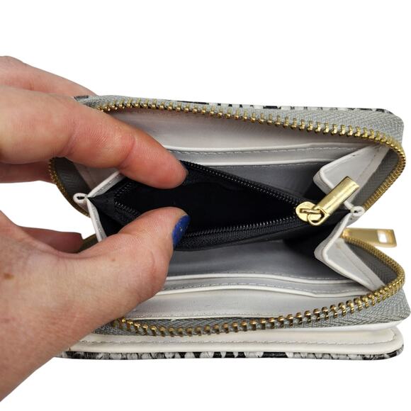 Faux Snake Wallet Black White Gray Python Zip Around Coin Gold Small Compact - Picture 7 of 8